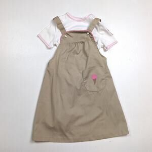 Vintage Dress Girls Sz 4T Khaki Tan Jumper Ice Cream Casual Outfit Set